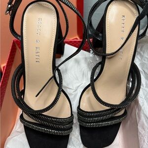Kelly & Katie Black Strappy Heels with Rhinestones